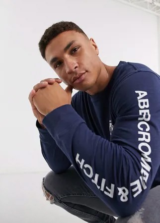 Темно-синий лонгслив с логотипом Abercrombie & Fitch