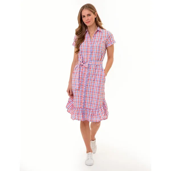 Платье U.S. Polo Assn. Gingham Ruffle Hem, розовый/синий