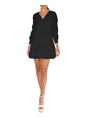 NICOLE MILLER Женское черное мини-платье с завязками на шее, подкладкой и длинными рукавами, S