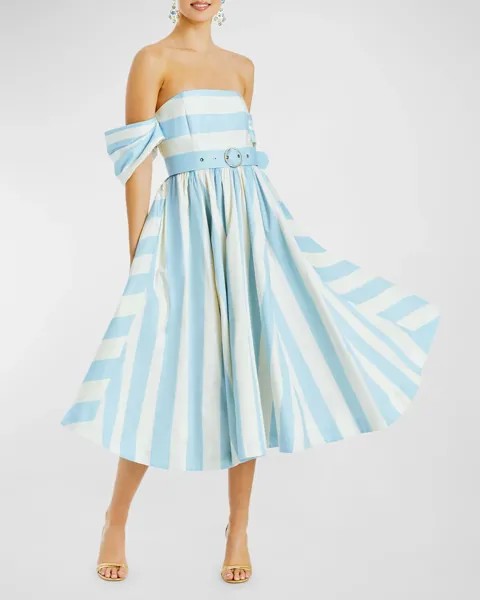 Платье миди в полоску с открытыми плечами Odette Mestiza New York, цвет Blue Stripe