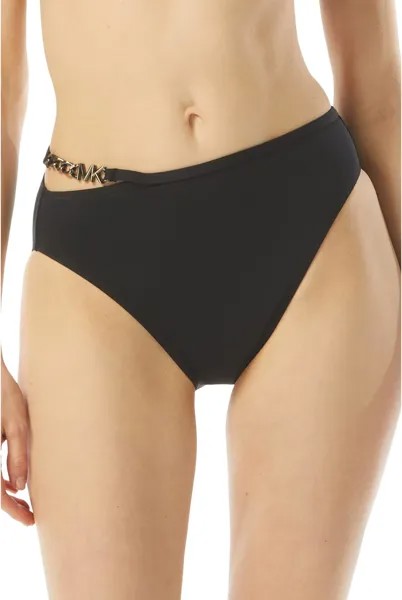 Плавки Michael Kors Signature Solids Logo Chain High-Waist Bottoms, черный