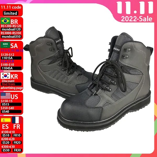 Оригинальные ботинки JEERKOOL для ловли нахлыстом, фетровые ботинки с резиновой подошвой, ботинки 41-48 для наружной охоты, противоскользящие бот...