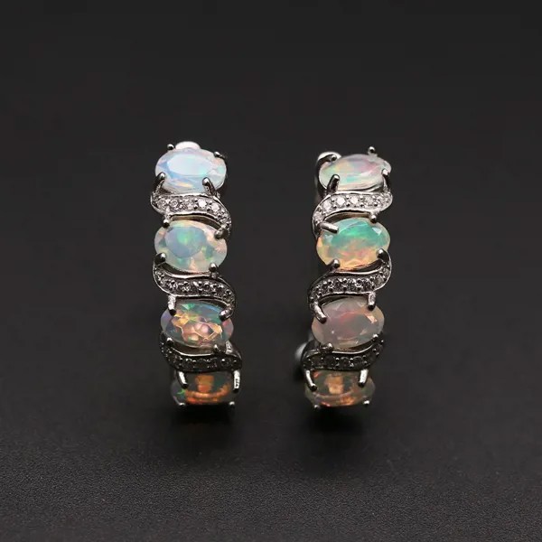 Bolaijewelry, Хорошее качество Эфиопия Опал Застежка серебряная серьга овальная огранка 4 * 6 мм 4ct 925 стерлингового серебра ювелирные изделия для женщин повседневная одежда