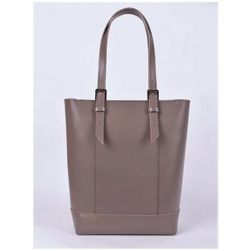 Женская кожаная сумка-шоппер серо-бежевая A014 taupe ZIPPER Divalli