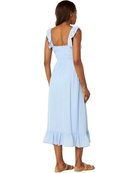 Платье Donna Morgan Ruffle Neck Smocked Midi Dress, цвет Periwinkle