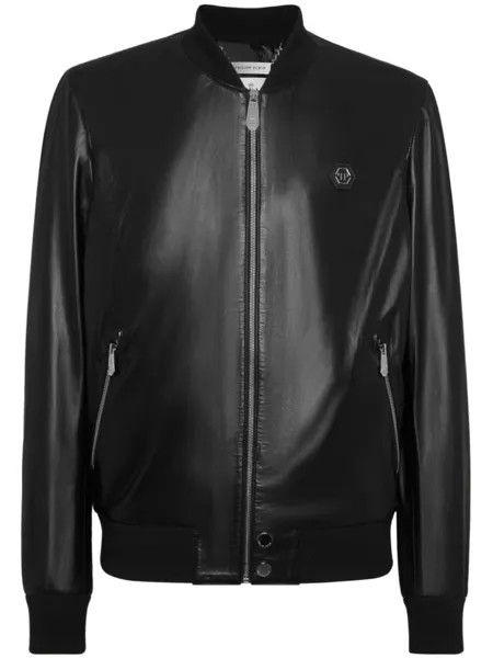 Philipp Plein кожаный бомбер, черный