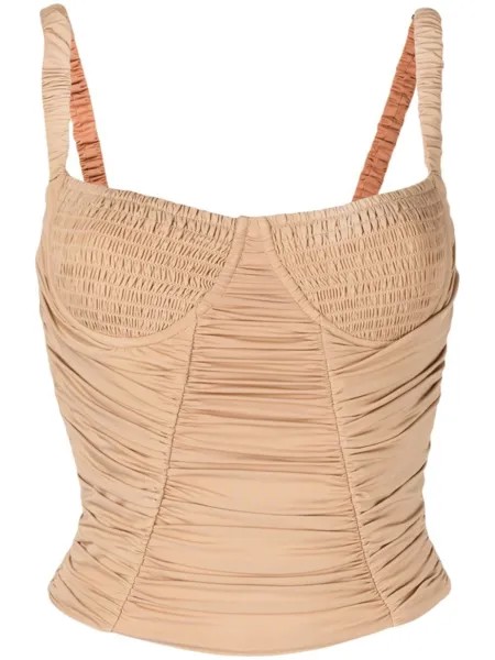 Платье мини со сборками Dion Lee, коричневый