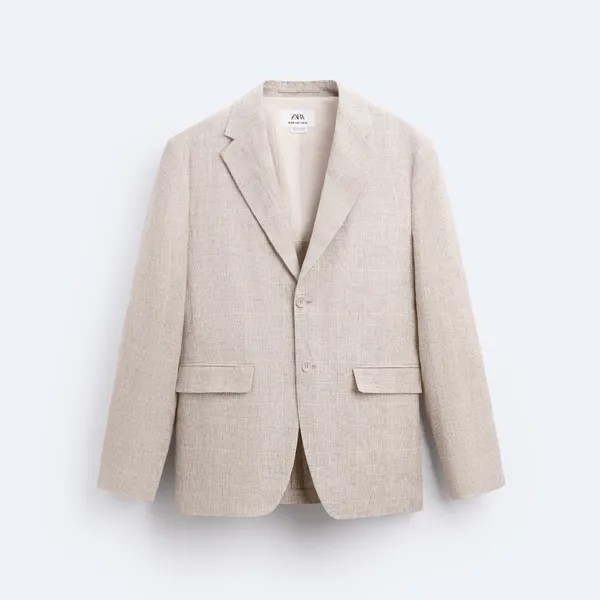 Пиджак Zara 100% Linen Check Suit, светло-бежевый