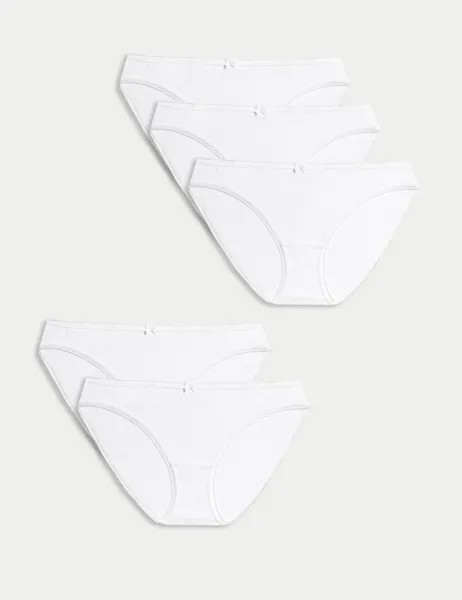 Трусики бикини из 5 пар хлопка и лайкры Marks & Spencer, белый