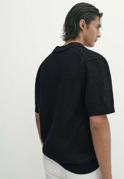 Рубашка поло TEXTURED SHORT SLEEVE Massimo Dutti, темно-синий