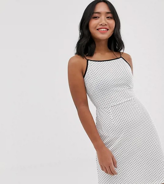 Платье мини в горошек на тонких бретельках с вышитой пальмой Glamorous Petite-Кремовый