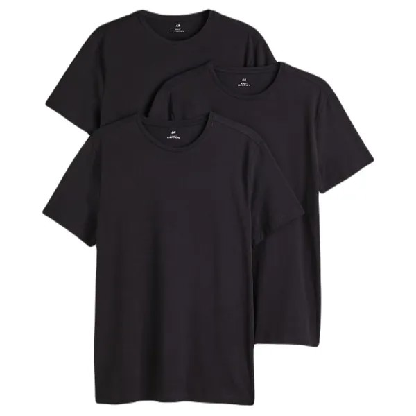 Комплект футболок H&M Slim Fit, 3 предмета, черный