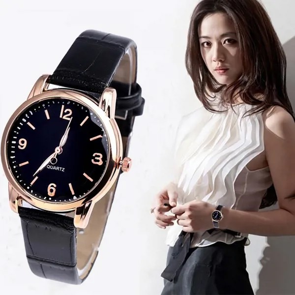 Мода Женщины Контрактные браслеты Часы Кожа Кварцевые водонепроницаемые наручные часы Аксессуары