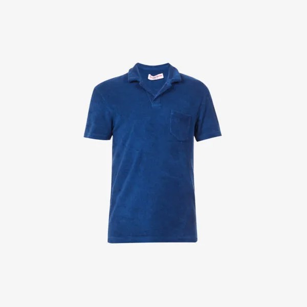 Рубашка-поло свободного кроя из хлопка с фирменной биркой Terry Orlebar Brown, синий