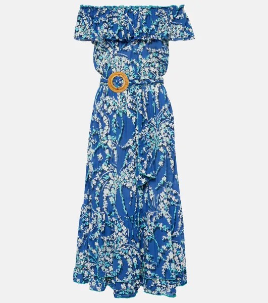 Платье bella с открытыми плечами и цветочным принтом Poupette St Barth, синий