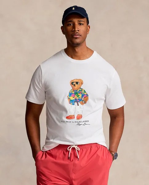 Мужская хлопковая футболка с мишкой-поло больших размеров Polo Ralph Lauren, белый