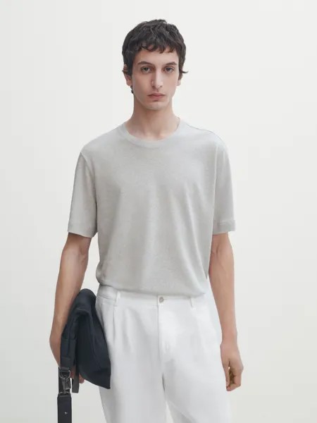 Футболка с короткими рукавами из смеси льна и хлопка Massimo Dutti, серый