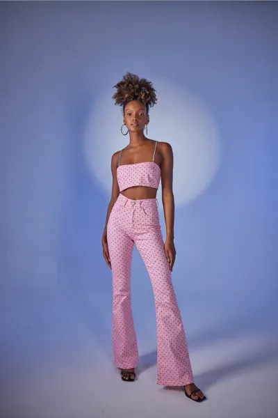 Испанские весенние джинсовые брюки из лайкры с высокой талией, розовые HOLLY LOLLY, розовый