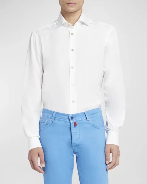 Мужская однотонная классическая рубашка из твила Kiton, цвет White
