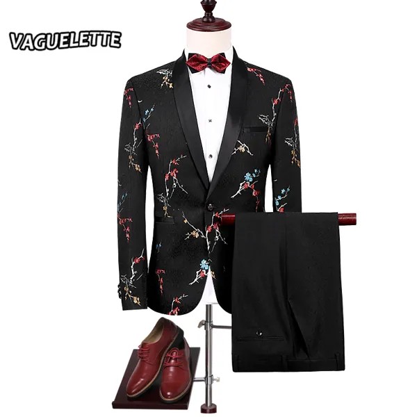 Вышитый Мужской приталенный костюм, платье для выпускного вечера, цветочный смокинг, китайские стильные современные костюмы для мужчин, M-4XL