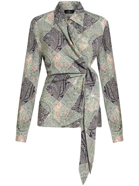ETRO рубашка с запахом и принтом, зеленый