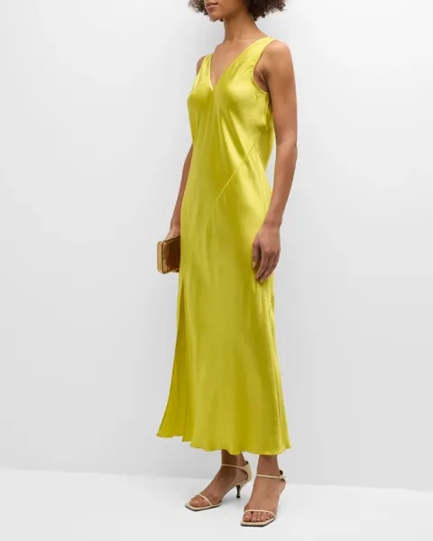 Шелковое платье миди без рукавов Charmeuse с косой окантовкой ATM Anthony Thomas Melillo, цвет Chartreuse Yellow