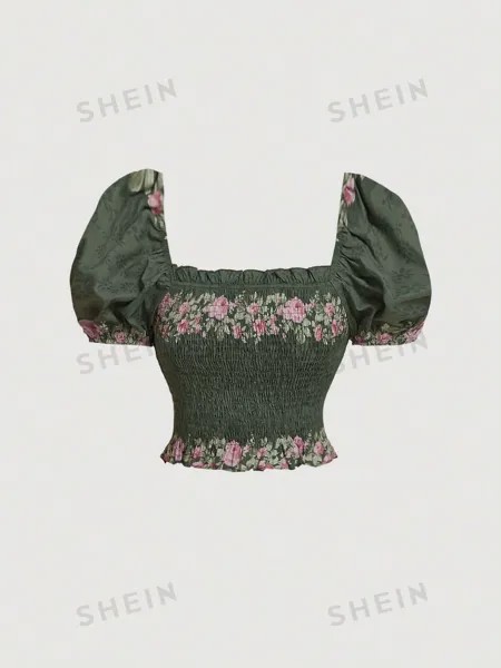 SHEIN MOD Женская винтажная блузка с пышными рукавами и цветочным принтом, многоцветный