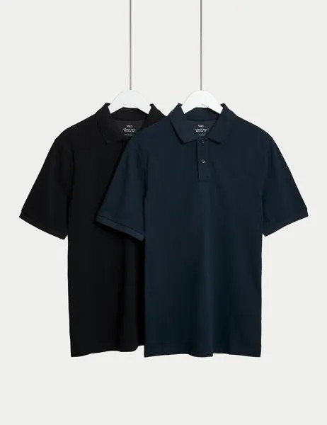 Комплект из 2 рубашек-поло из чистого хлопка Marks & Spencer, черный микс