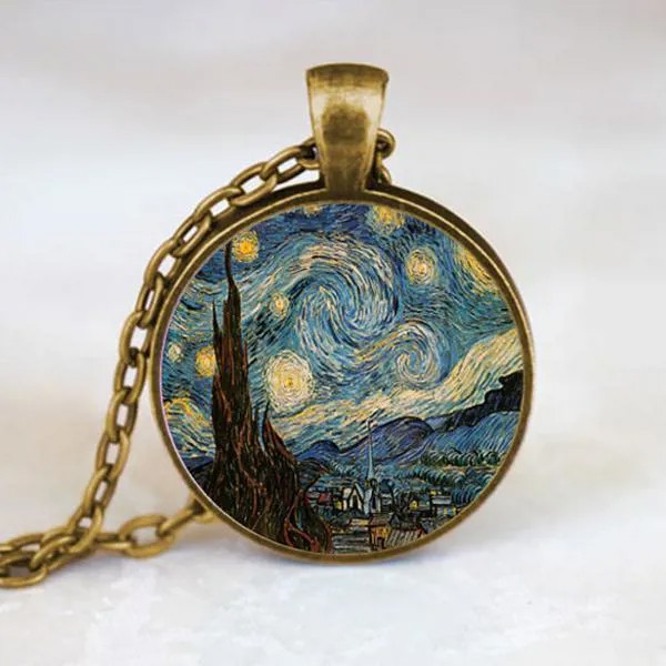 Новый классический звездный ночной кулон Ван Гог ожерелье стекло искусство живопись подвески винтаж ювелирные изделия лунные звезды ожерелья