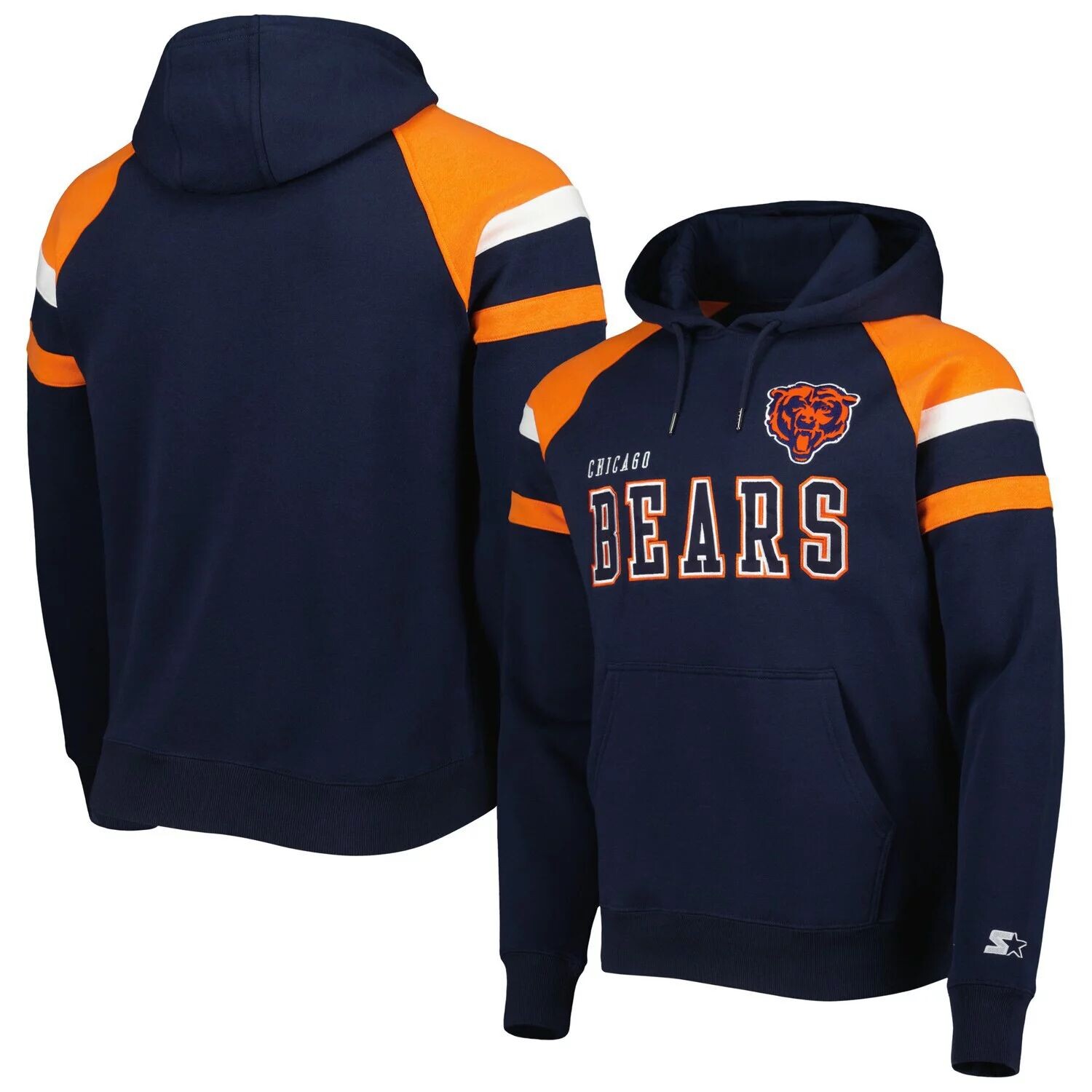 Мужской темно-синий флисовый пуловер с капюшоном Chicago Bears Draft реглан Starter