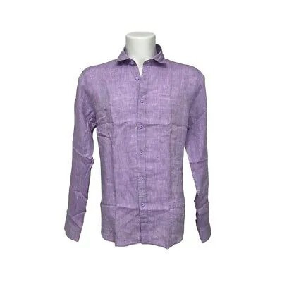 Shirt Of Linen Man WARREN WEBBER 7866 Lilac Light 100% Linen Slim Fit