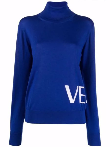 Versace джемпер вязки интарсия с высоким воротником и логотипом