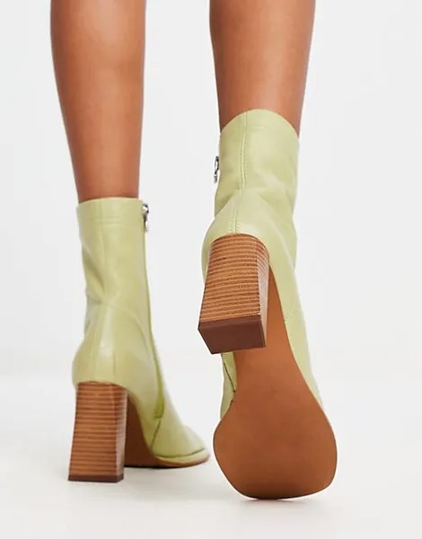 Зеленые кожаные ботинки-носки на каблуке ASOS DESIGN Echo
