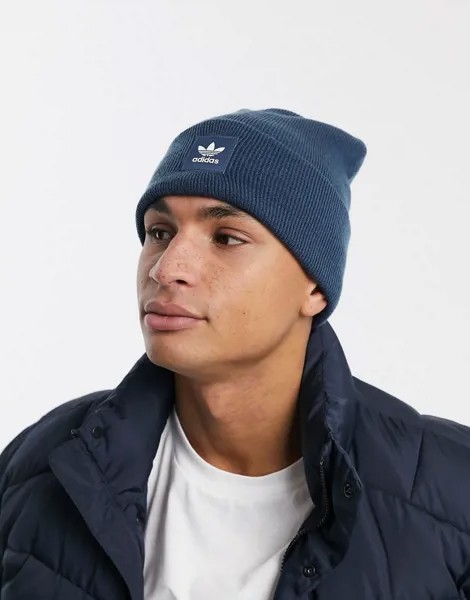 Темно-синяя шапка-бини с логотипом adidas Originals-Темно-синий