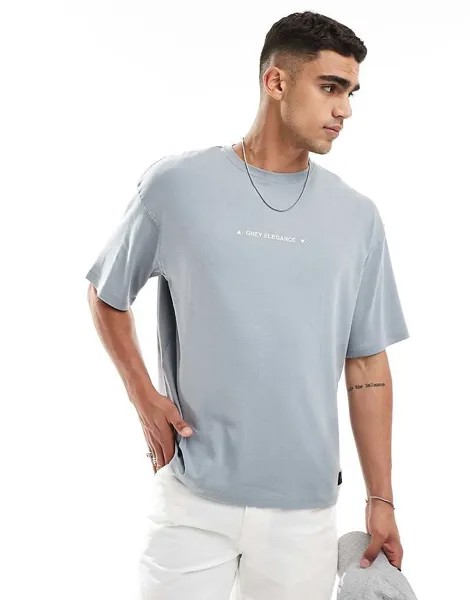 Pull&Bear – Серая футболка свободного кроя с принтом