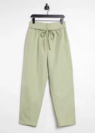 Шалфейно-зеленые брюки в тонкую полоску с завышенной талией и завязкой Lost Ink-Зеленый цвет