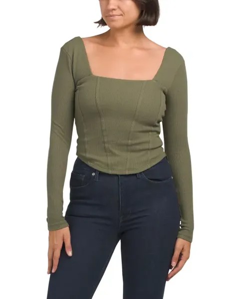 Корсетный топ с квадратным вырезом и длинными рукавами Almost Famous, цвет Olive