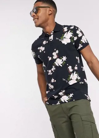 Поло черного цвета с цветочным принтом Hollister-Черный цвет