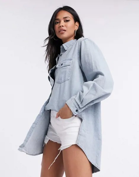 Джинсовая рубашка бойфренда в стиле oversized синего цвета Missguided-Голубой