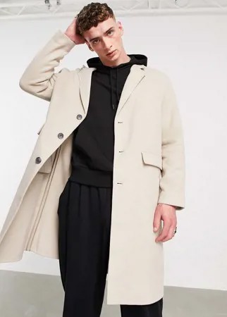 Светло-бежевое пальто свободного кроя из искусственной шерсти Topman-Светло-бежевый цвет