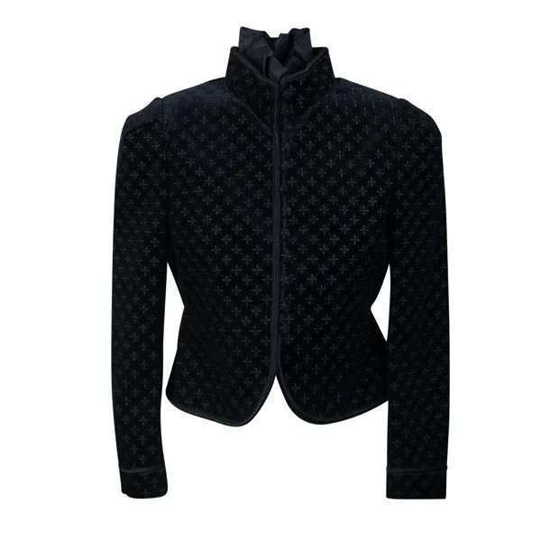 Женская черная укороченная бархатная куртка с вышивкой Saint Laurent, цвет Pattern
