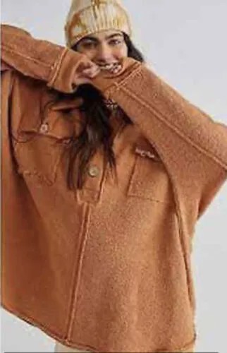 Пуловер Free People Rowan Henley большого размера с фактурной потертостью цвета коры персика, ржавчины XS, НОВИНКА