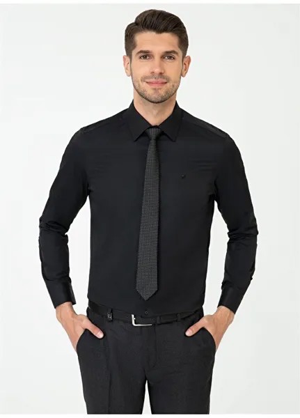 Обычная черная мужская рубашка Slim Fit с классическим воротником Pierre Cardin
