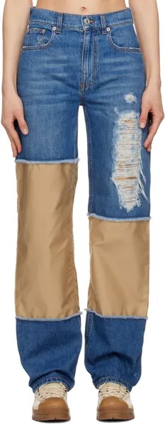 Синие и бежевые джинсы с эффектом потертости JW Anderson