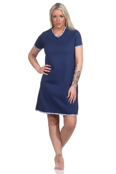 Ночная рубашка NORMANN Floral Vschnitt kurzes Bigshirt, морской