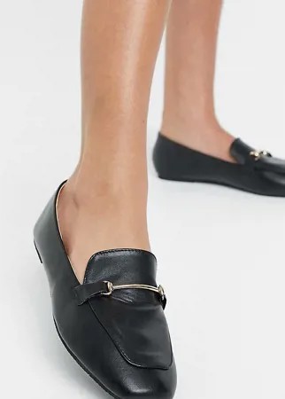 Черные туфли на плоской подошве с золотистой отделкой и мягким квадратным носком RAID Wide Fit Vella-Черный