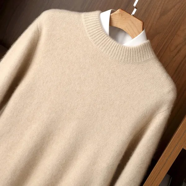 Новинка, зимний кашемировый свитер с воротником «хомут», вязаный толстый теплый мужской свитер Puulover из 100% мериносовой шерсти, повседневная ...