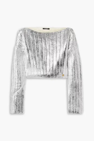 Укороченный свитер из шерсти с металлизированным покрытием и смеси лиоцелла Balmain, серебро
