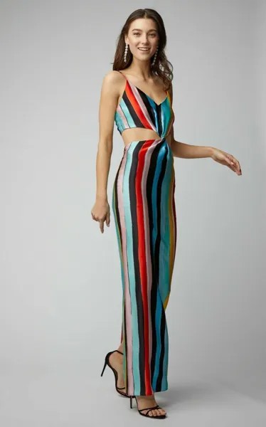 CAROLINE CONSTAS Lila Сексуальное отпускное платье макси с яркими полосками и вырезами XS 0/2