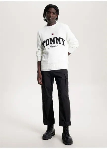 Белый мужской свитер с круглым вырезом, нормальная вышивка Tommy Jeans